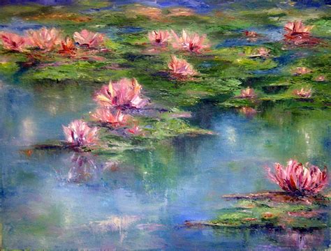 2014 Original Oil On Canvas Water Lilies Olivia Watney Water