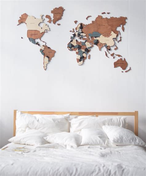 Wall Map Of The World Map Wooden Travel Push Pin Map World Etsy Map