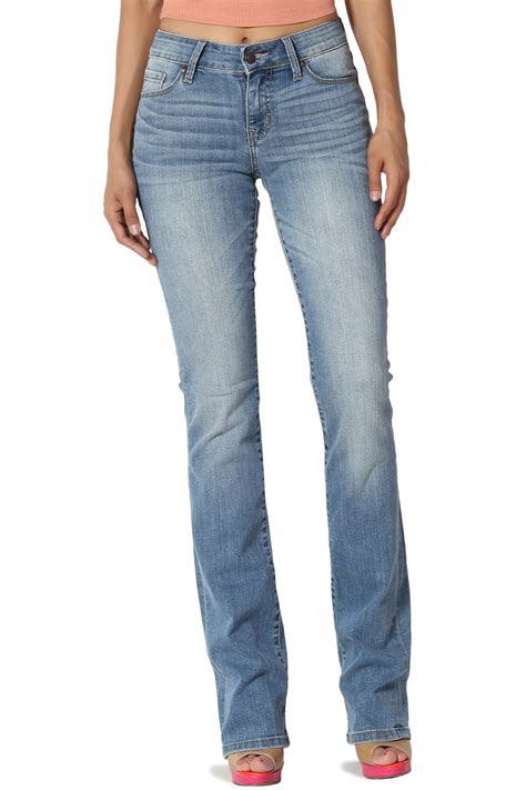 Themogan Womens Mid Rise Slim Fit Bootcut Jeans In Soft Stretch Light Blue Denim
