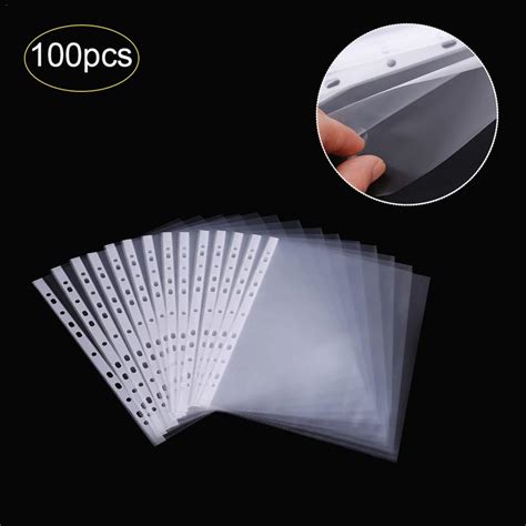 100pcs 11holes Plastic Punched File Folders For A4 Documents Sleeves