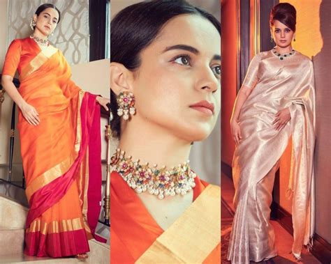 2 Silk Saree Looks Kangana Ranaut Totally Nailed For Thalaivi Promotions