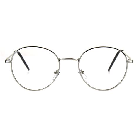 Metal Rim Classic Clear Lens 90s Round Glasses Silver