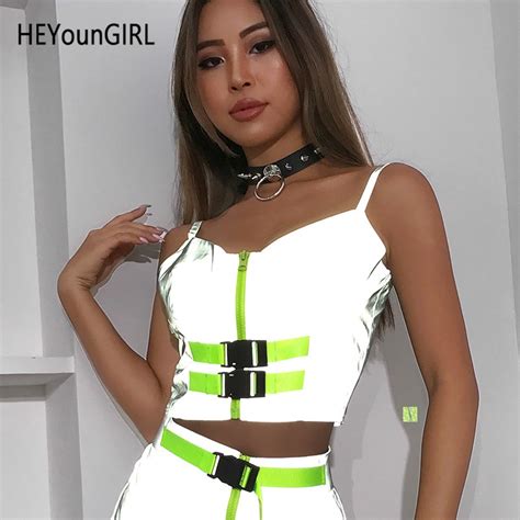 Heyoungirl Summer Reflective Bralette Crop Top Women Sexy Neon Green