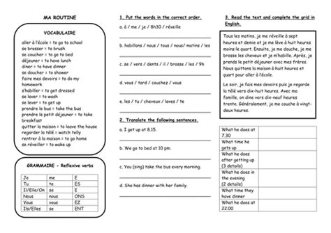 French Activities Ma Routine Teaching Resources