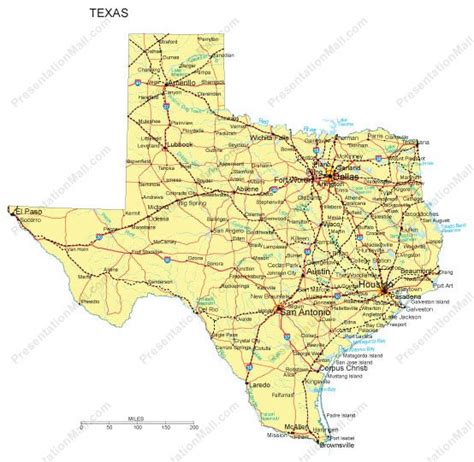 Texas Powerpoint Map Counties Major Cities And Major