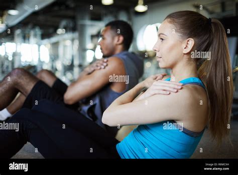 Sit Ups In Gym Stock Photo Alamy