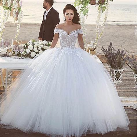 Wd8899 Romantic Off The Shoulder Lace Tulle Ball Gown Bridal Dress 201