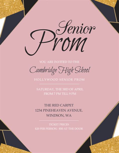 Pink Senior Prom Invitation Flyer Template Postermywall