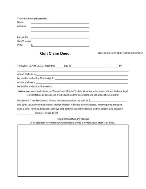 Free Florida Quit Claim Deed Form Pdf Word 16 Printable Quit