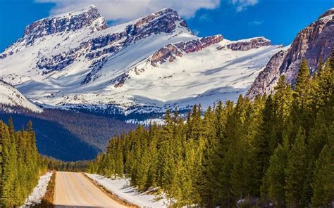 Download Wallpapers Banff National Park 4k Road Snow Mountains