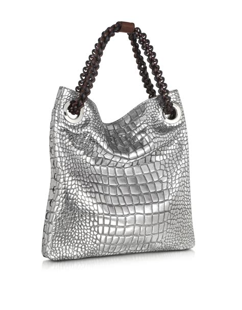 Silver Metallic Leather Tote Bag Iucn Water