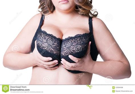 Plus Grootte Sexy Model In Zwarte Bustehouder Vette Vrouw Met Grote Natuurlijke Die Borst Op