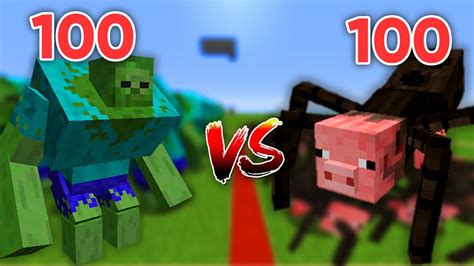 100 Mutant Zombie Vs 100 Spider Pig Minecraft Youtube