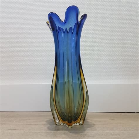 Blue And Gold Colored Sommerso Murano Glass Vase By Flavio Poli 132681