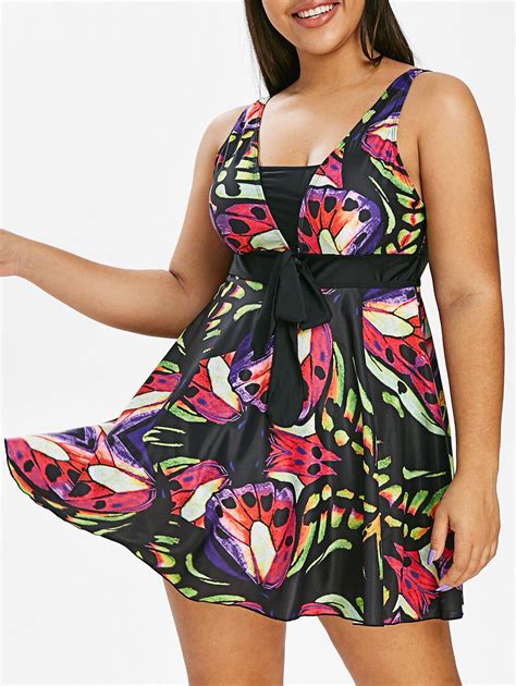 Plus Size Butterfly Print Skirted Tankini Swimsuit 54 Off Rosegal