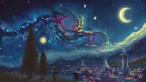 Sci Fi Landscape Moon Sky City Hd Wallpaper Peakpx