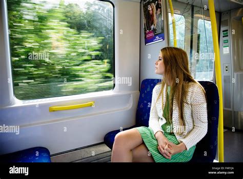 Teenage Girl On Train Stock Photo Alamy