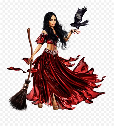 Woman Female Brunette Gypsy Witch Crow Witch Magic Drawing Emoji