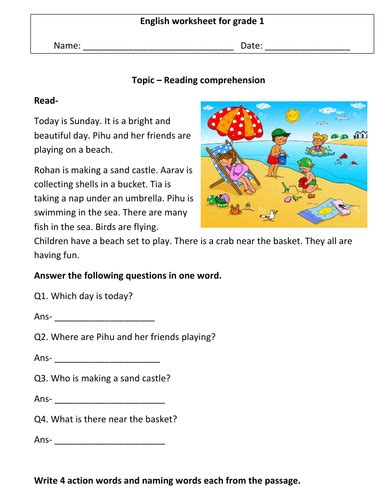 Jumpstart's first grade english worksheets are just right for the purpose. Comprehension worksheets for grade 1 ( 3 worksheets) | Teaching Resources