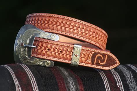 Custom Hand Tooled Western Belt Snakeskin Pattern Custom Leather