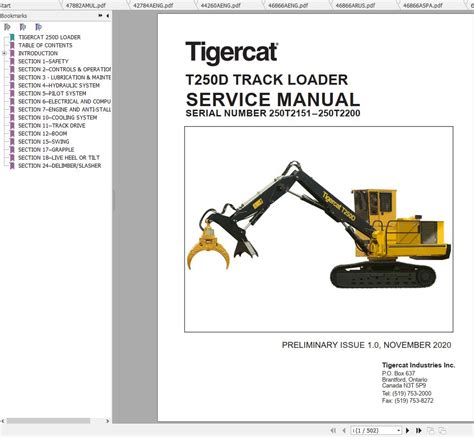Tigercat Loader T250D 250T2101 250T3500 Operator S Service Manual