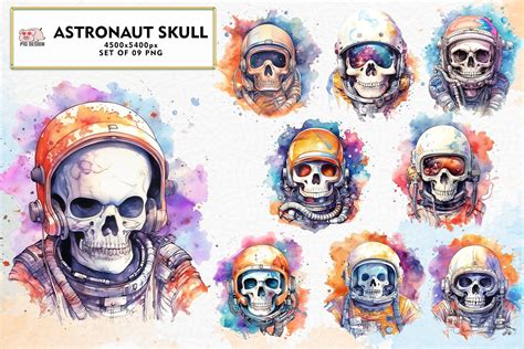 Watercolor Astronaut Skull Sublimation Graphic By PIG Design Creative