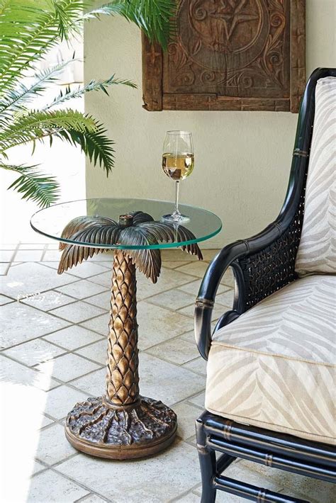 Alfresco Living Palm Tree Table With Tempered Glass Top By Tommy Bahama