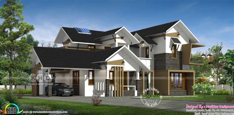 2328 Square Feet 4 Bedroom Sloped Roof Home Plan Roof