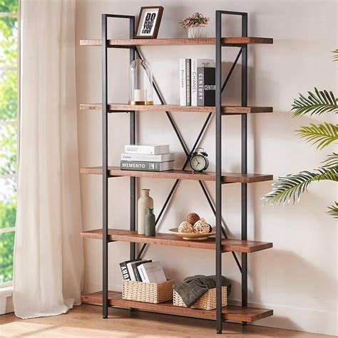 Hsh Solid Wood Bookcase 5 Tier Industrial Rustic Vintage Etagere