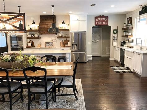 Open Concept Farmhouse Kitchen And Living Room Home Design Ideas