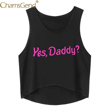 Buy Free Shipping Usps Shirt Women Yes Daddy Letter Print Sleeveless Crop Top