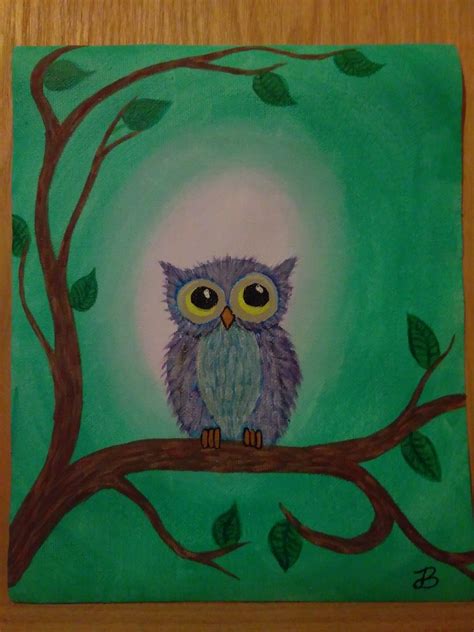 Acrylic Painting Owl On Branch By Josie Birchall Branch Acrylic