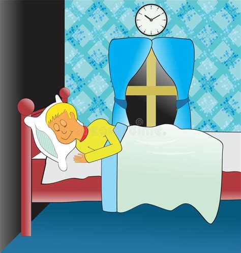 Cartoon Little Kid Sleeping Early On Bed At Night Time Having Sweet