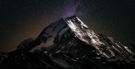Mountain Peak Starry Sky Snow Capped Beautiful Wallpaper Hd Image