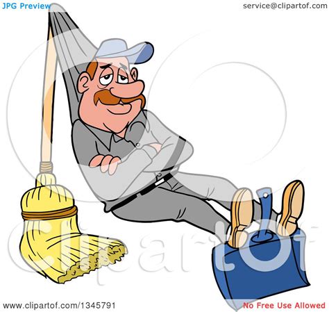 Clipart Of A Cartoon Relaxed White Male Janitor Relaxing