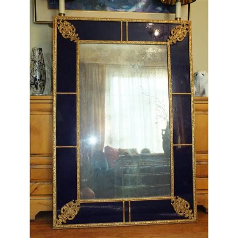 Large Cobalt Blue Glass Framed Gilt Wood Mirror Chairish