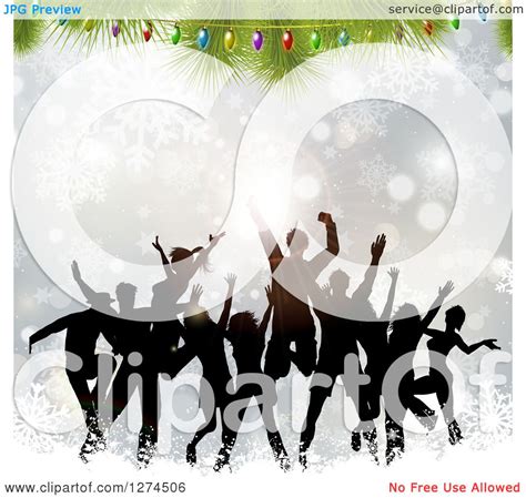 Clipart of a Silhouetted Crowd of People Dancing and Jumping Under a ...