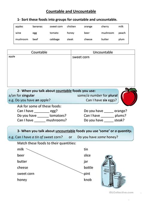 Countable And Uncountable Foods English Esl Worksheets For Distance