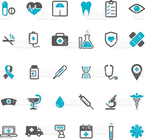 Blue Vector Medical Icons Set Stock Vector Art And More Images Of 2015
