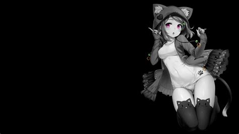 デスクトップ壁紙 アニメの女の子 選択着色 単純な背景 暗い背景 黒い背景 3378x1900 Graphaholic