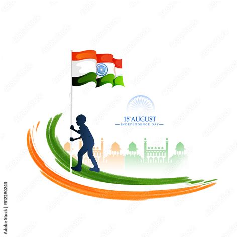 15th August Happy Independence Day Of India Wavy Indian Flag Tricolour With Famous Monument