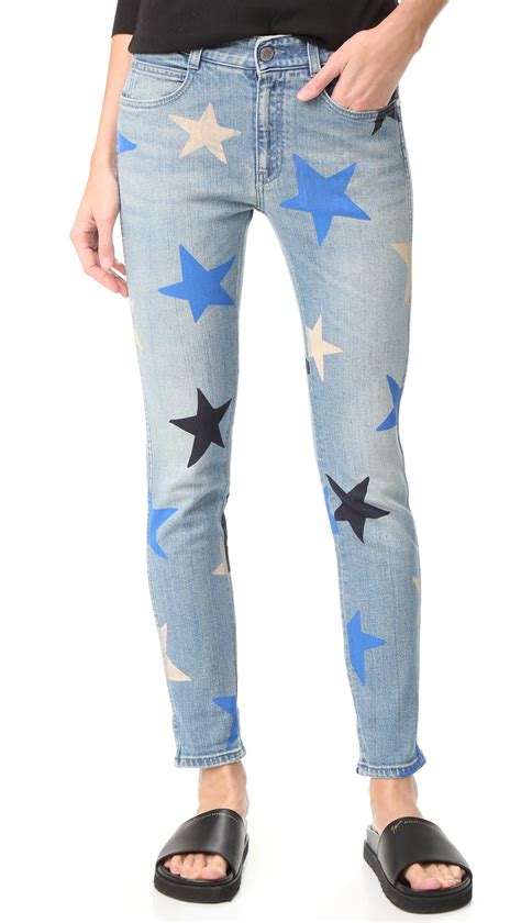 Stella Mccartney Skinny Boyfriend Star Print Jeans In Blue Lyst