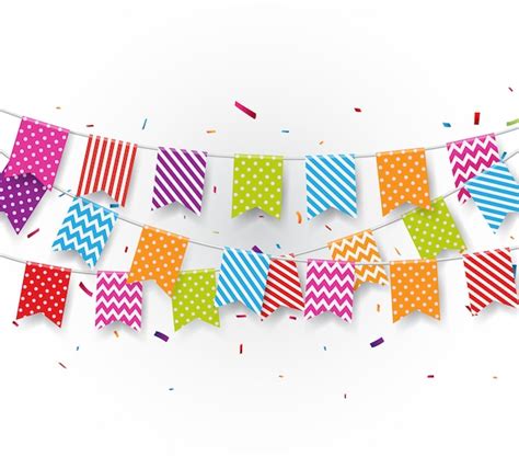Premium Vector Celebration Background With Bunting Flags And Confetti