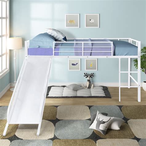 Twin Metal Loft Bed With Slidelow Loft Strong Slide Best Choice For