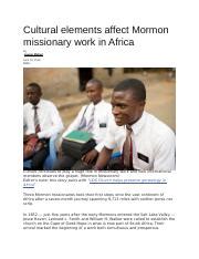 Cultural Elements Affect Mormon Missionary Work In Africa Docx Cultural Elements Affect Mormon