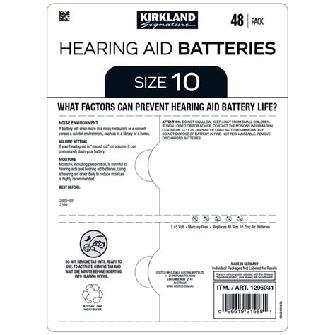 Kirkland Signature Hearing Aid Batteries Size 10 2 X 48pk Costco
