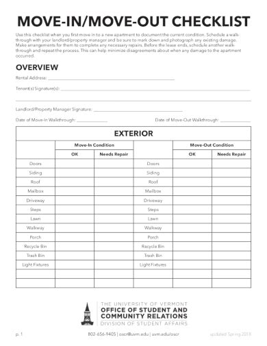 Rental Move In And Move Out Checklist Examples Format Pdf Examples