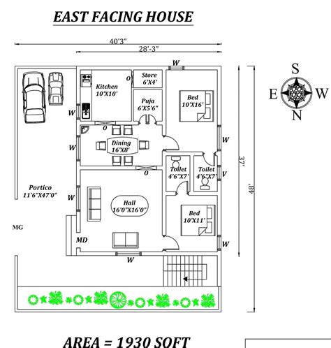 40x48 Amazing 2bhk East Facing House Plan As Per Vastu Shastra