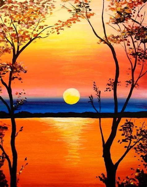 Vivid Sunset Sunset Painting Beginner Painting Landscape Paintings
