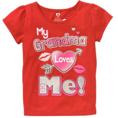 Heart Toddler Girls Red Glitter My Grandma Loves Me Valentines T